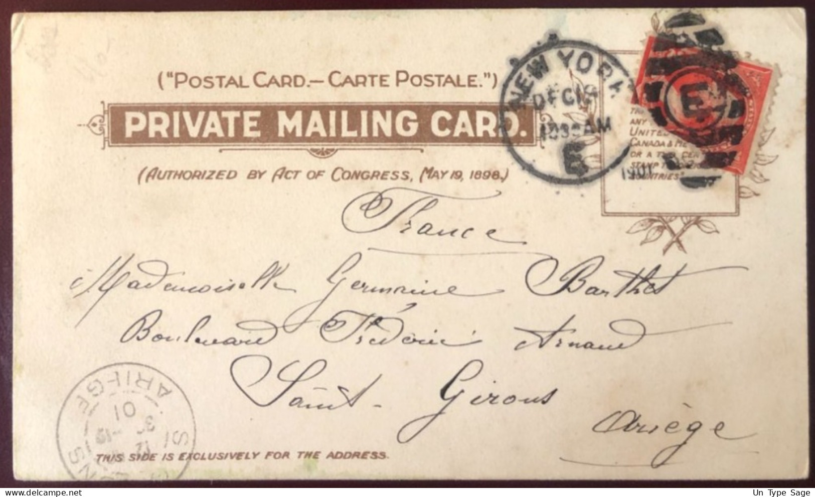 Etats-Unis,  Divers Sur Carte, Cachet New-York F. 19.12.1901 Pour La France - (B1617) - Storia Postale