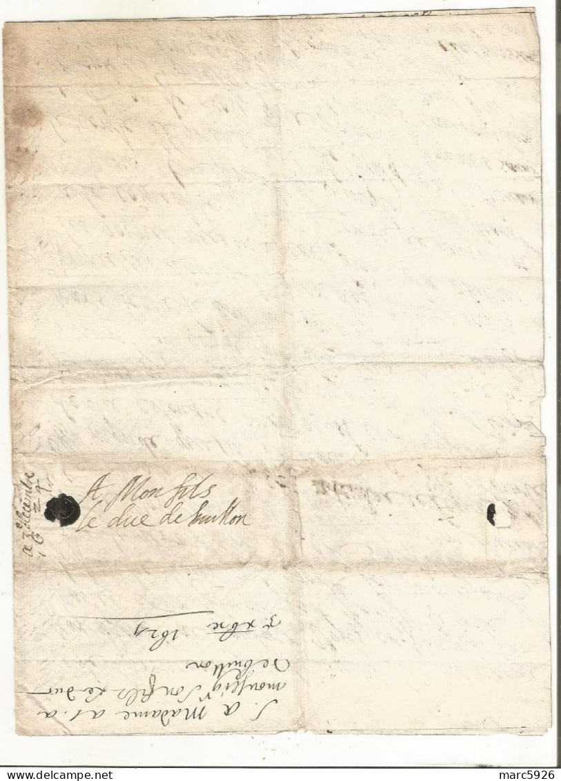 N°2028 ANCIENNE LETTRE DE ELISABETH DE NASSAU A SEDAN AU DUC DE BOUILLON AVEC CACHET DE CIRE DATE 1624 - Historical Documents