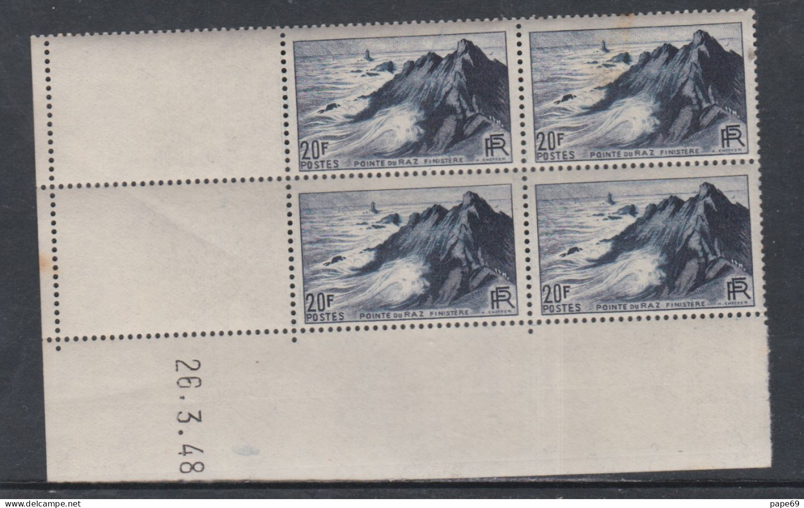 France  N°  764  XX  Pointe Du Raz  En Bloc De 4 Coin Daté Du 26 - 3 - 48  Sans Charnière  TB - 1940-1949