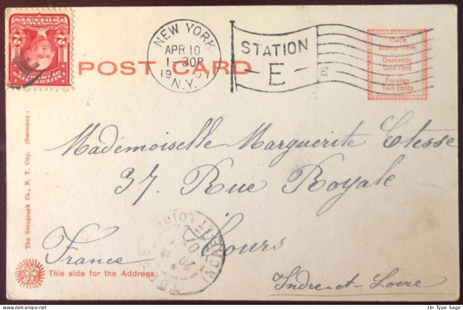 Etats-Unis,  Divers Sur Carte, Cachet New-York N.Y. 10.4.1907 / STATION E, Pour La France - (B1631) - Postal History