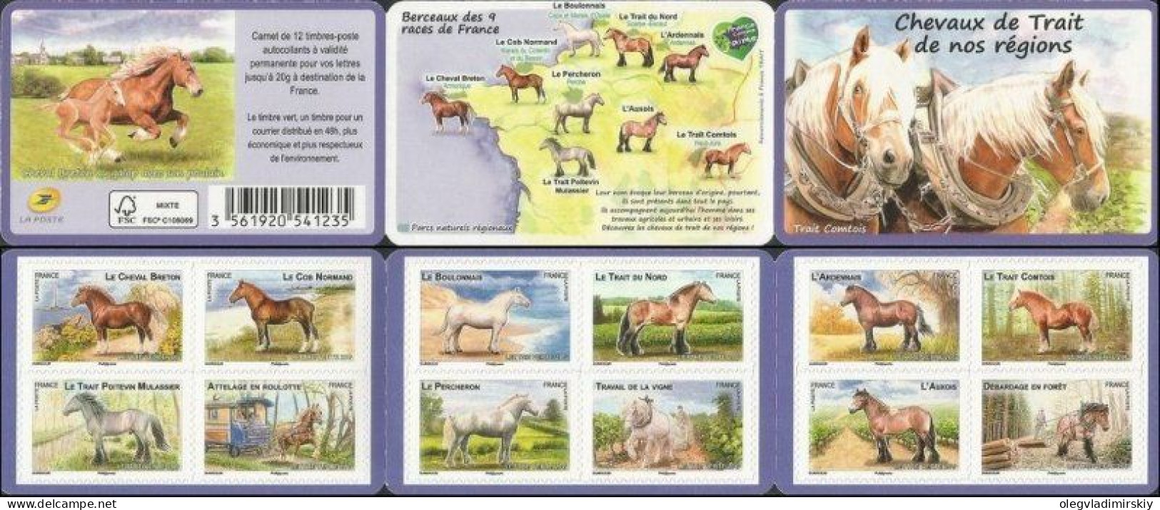 France 2013 Provincial Working Breed Horses Carriage Lighthouse Agriculture Set Of 12 Stamps In Booklet MNH - Gelegenheidsboekjes
