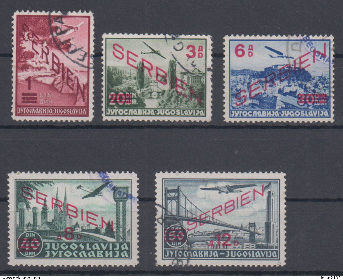 Serbia Germany Occupation Airplanes "SERBIEN" Mi#26/30 1942 USED/no Gum - Serbia