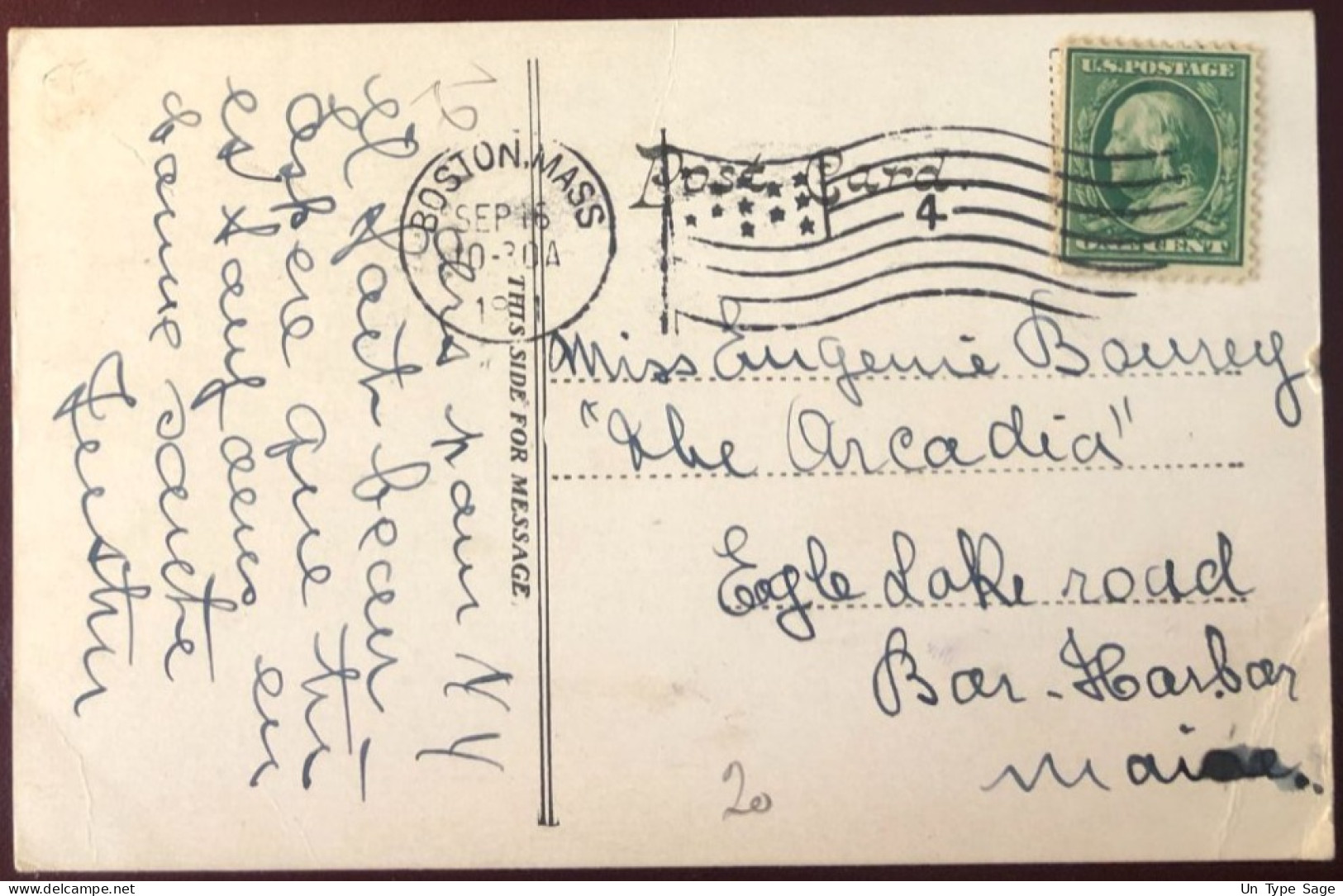Etats-Unis,  Divers Sur Carte, Cachet Boston, MASS 16.9.1911, Drapeau 4 Pour Bar Harbor - (B1632) - Poststempel