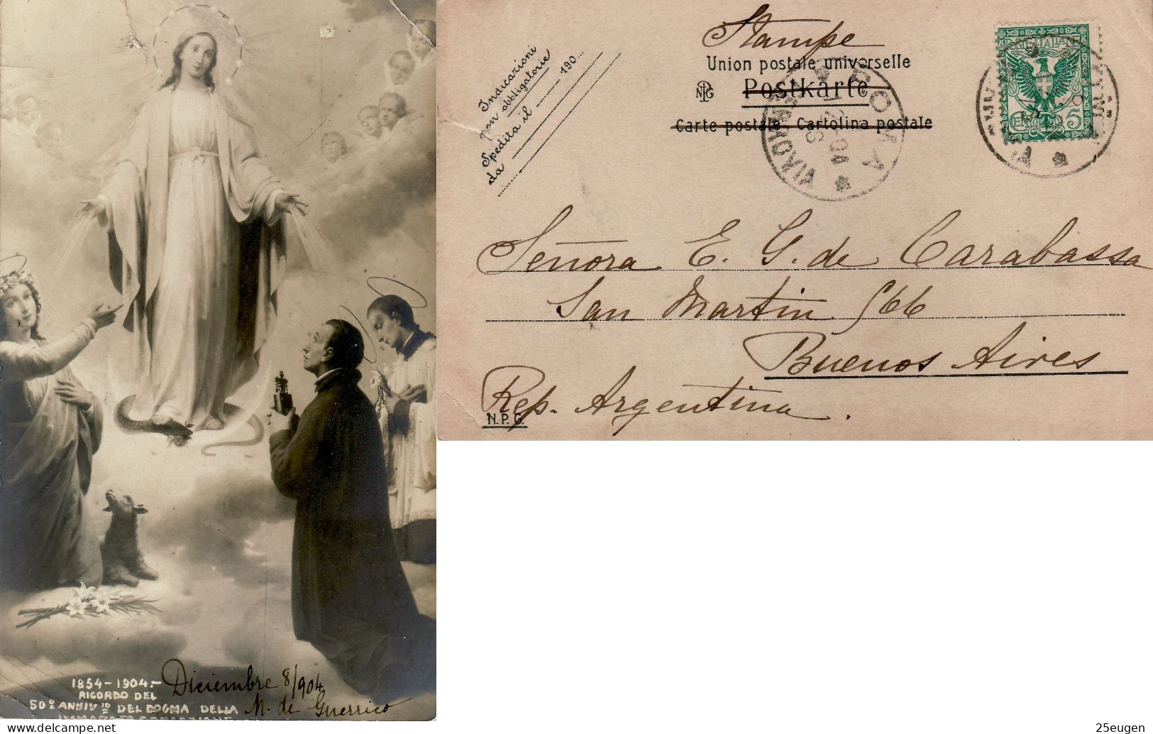 ITALY 1904 POSTCARD SENT FROM ROMA TO BUENOS AIRES - Poststempel