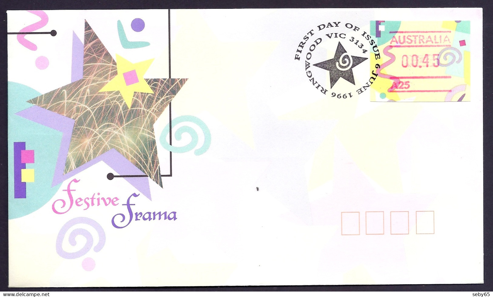 Australia 1996 - Festive Frama, Fireworks, Pre-stamped Paid Label, Vending Machine - FDC Ringwood - Usados