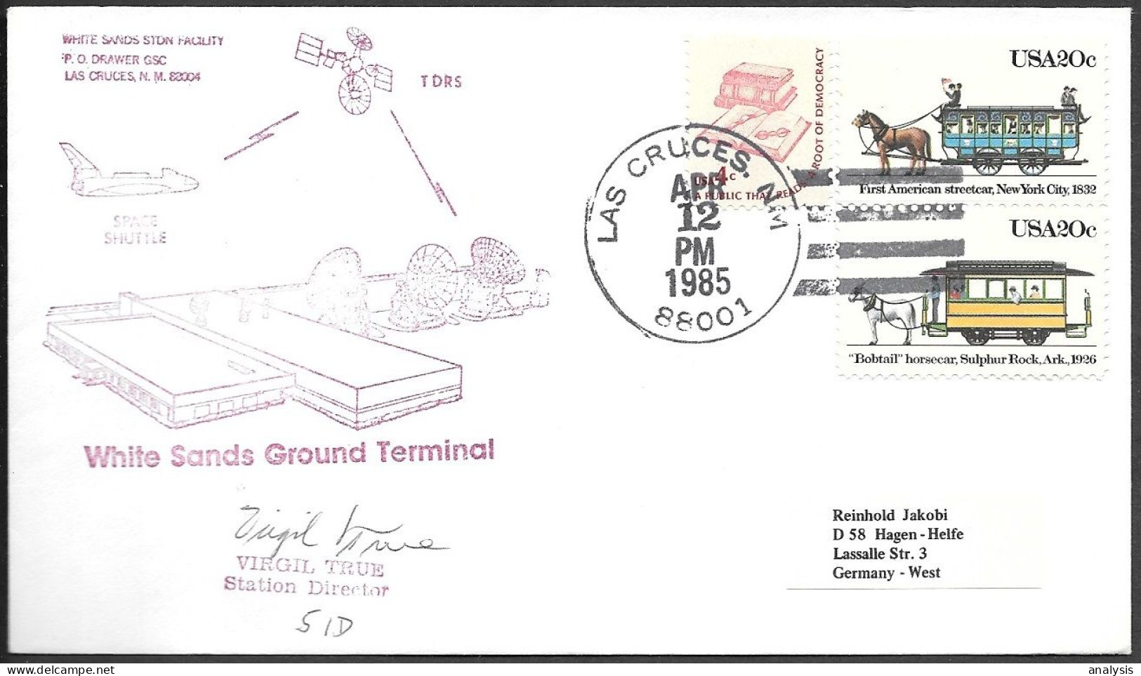 US Space Cover 1985. Discovery STS-51D Launch. White Sands STDN - Etats-Unis