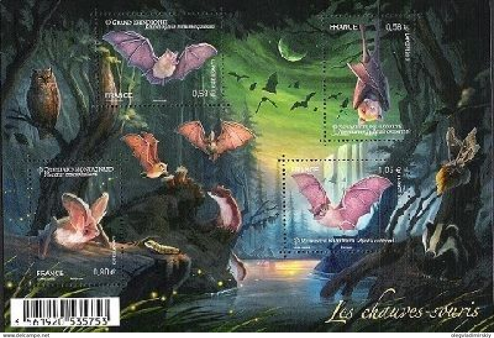 France 2012 Beautiful Night Bats Owl Butterflies Mammals Set Of 4 Stamps In Block MNH - Murciélagos