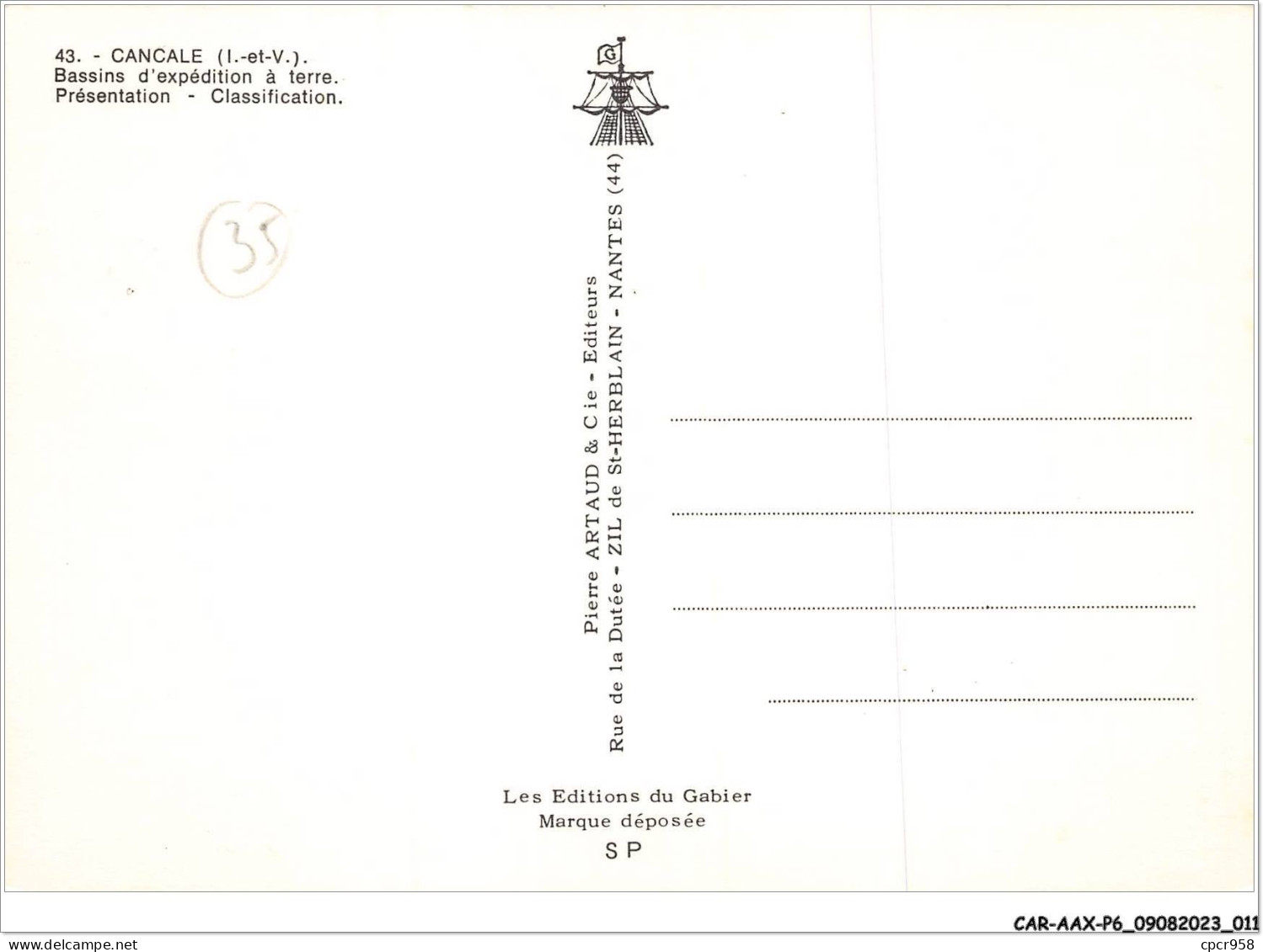 CAR-AAX-P6-35-0390 - CANCALE - Bassins D'expedition A Terre Presentation - Classification - Cancale