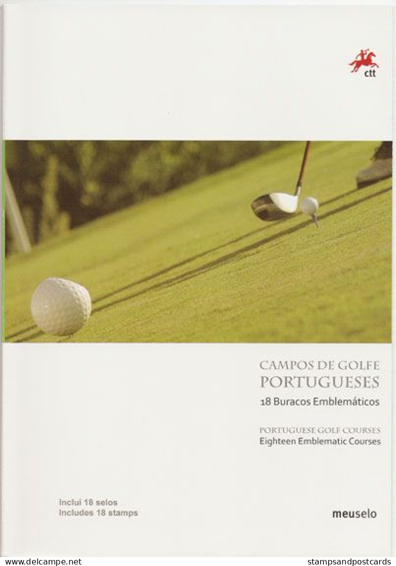 Carnet 18 Timbres Personnalisés Terrains De Golf Portugais 18 Cours Emblématiques 18 Personalized Stamps Bkl Golf Course - Golf