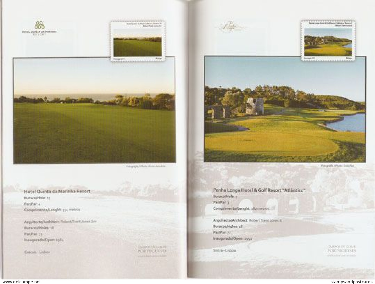 Carnet 18 timbres personnalisés Terrains de golf portugais 18 cours emblématiques 18 Personalized stamps bkl Golf course