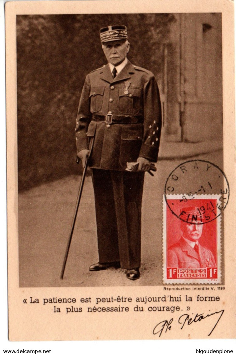 CP Propagande Vichy-Maréchal Pétain- La Patience Est.. Timbre Et Cachet Postal De CORAY 1941 - Personaggi