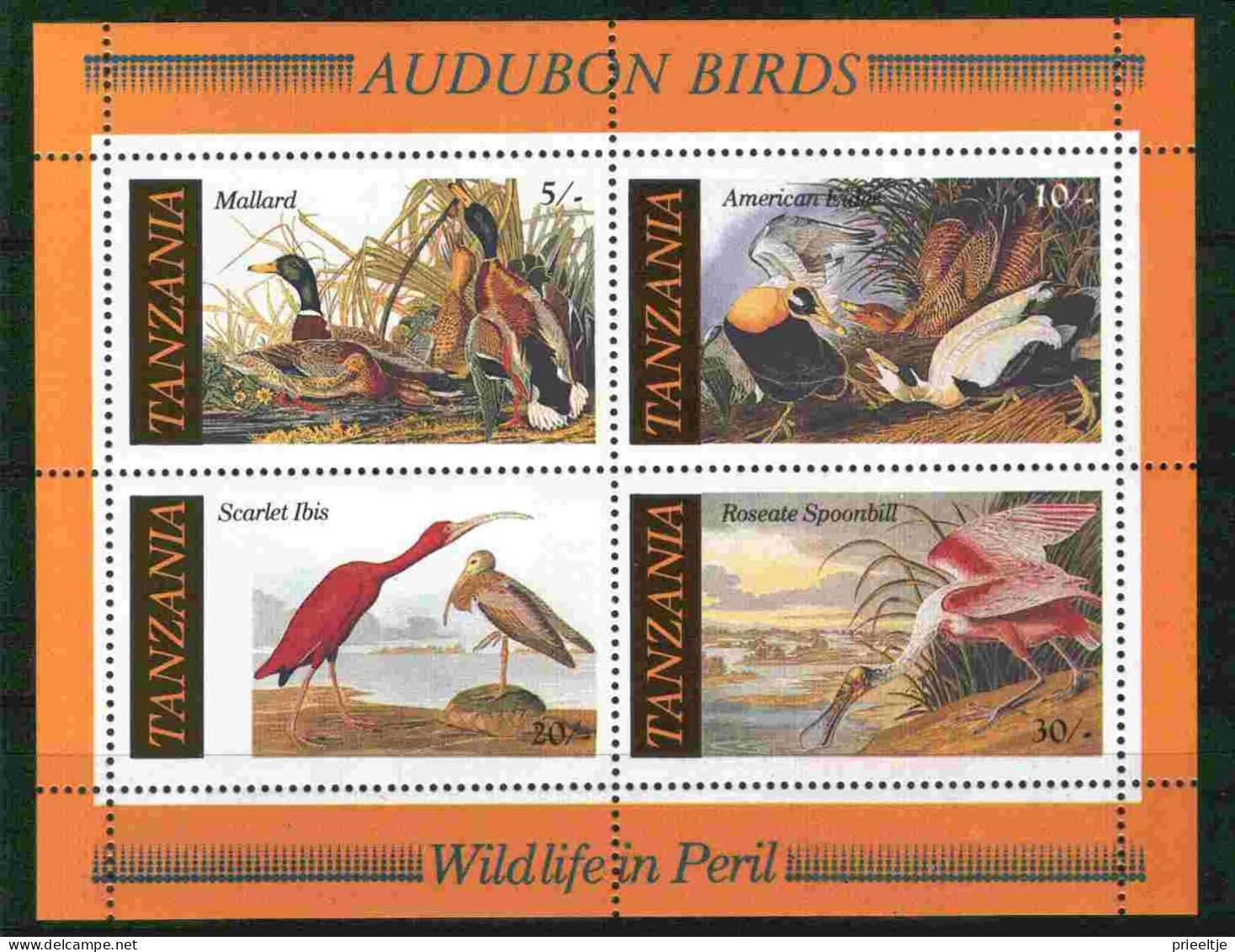 Tanzania 1986 Audubon Birds S/S Y.T. BF 45 ** - Tanzanie (1964-...)