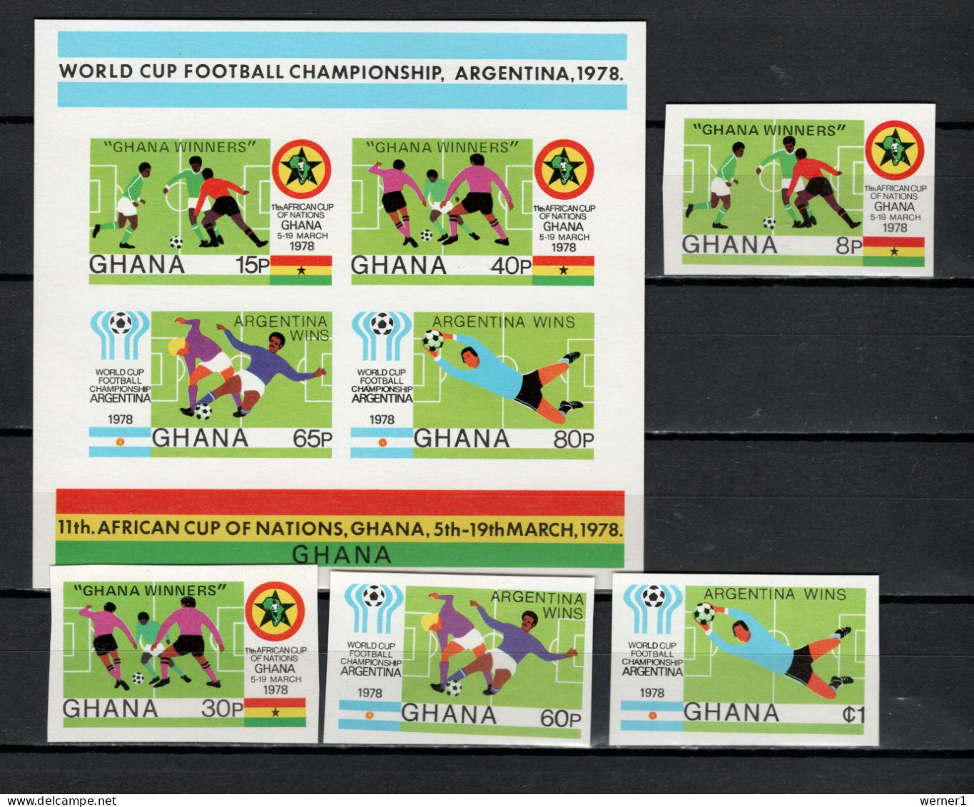 Ghana 1978 Football Soccer World Cup Set Of 4 + S/s With Winners Overprint Imperf. MNH -scarce- - 1978 – Argentina
