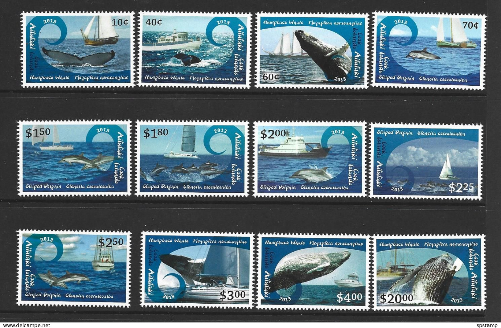 Aitutaki 2013 Whale & Dolphin Series II Set Of 12 To $20  MNH - Aitutaki