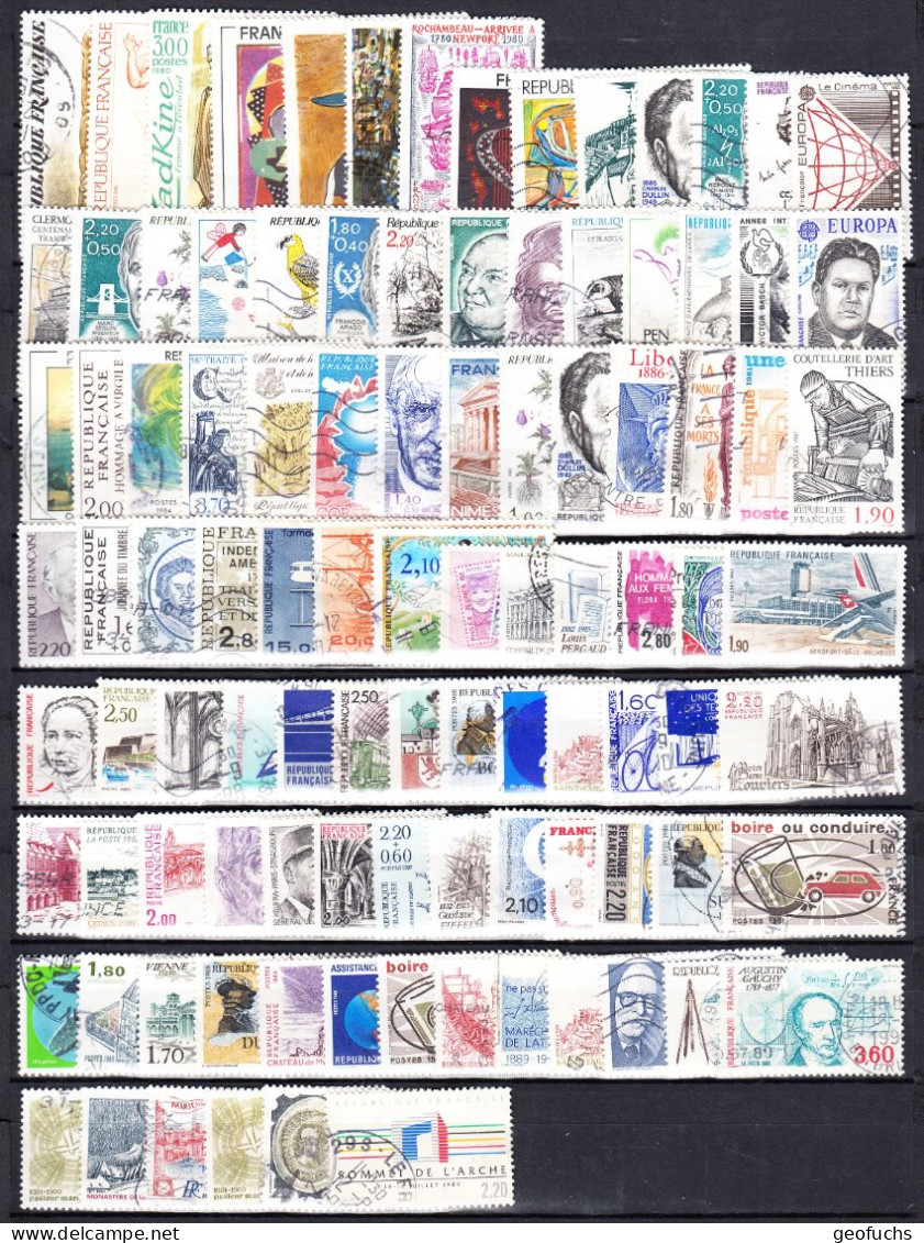 France (1980-89) Lot De 100 Timbres Grands Formats Oblitérés Différents - Collections