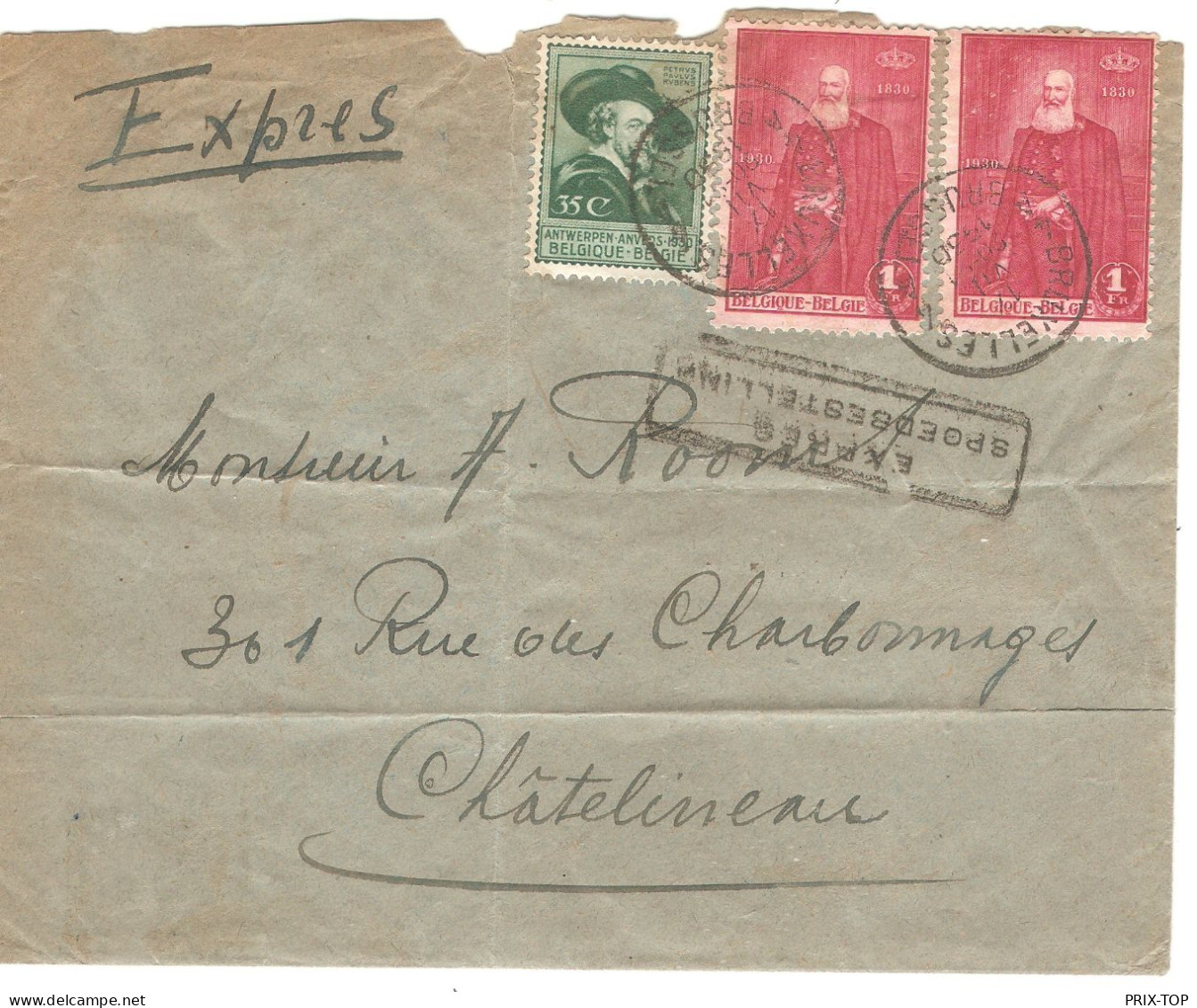 TP 300-302 (2) Roi Léopold II S/L. Exprès écrite De Etterbeek C. Bilingue Obl. BXL 4 17/7/1930 > Châtelineau - Storia Postale