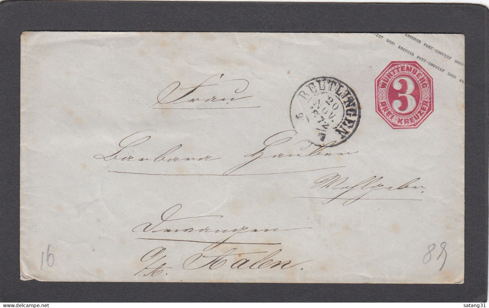 GANZSACHE AUS REUTLINGEN NACH AALEN,U 20. - Postal  Stationery