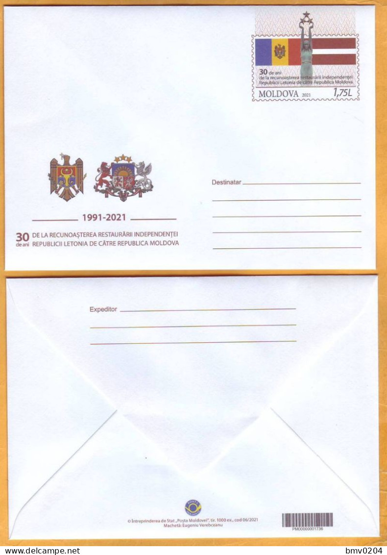 2021 Moldova Moldavie  30 Recognition Of The Independence Of The Republic Of Latvia Cover - Moldawien (Moldau)