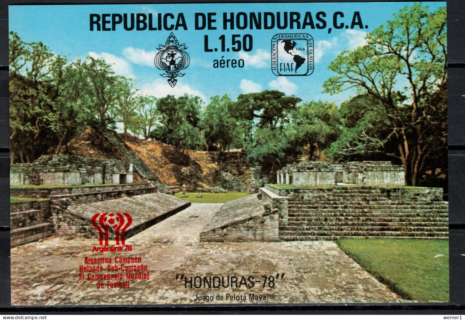 Honduras 1978 Football Soccer World Cup S/s With Red Overprint MNH -scarce- - 1978 – Argentine