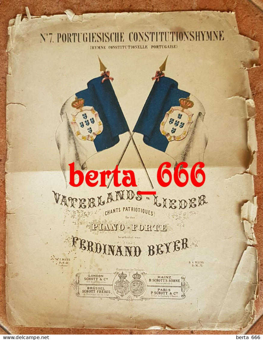 Hino Constitucional Português * Partitura Século XIX * Ferdinand Beyer - Noten & Partituren