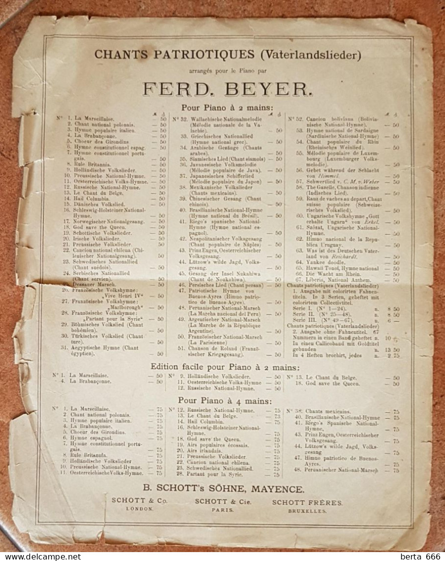 Hino Constitucional Português * Partitura Século XIX * Ferdinand Beyer - Spartiti