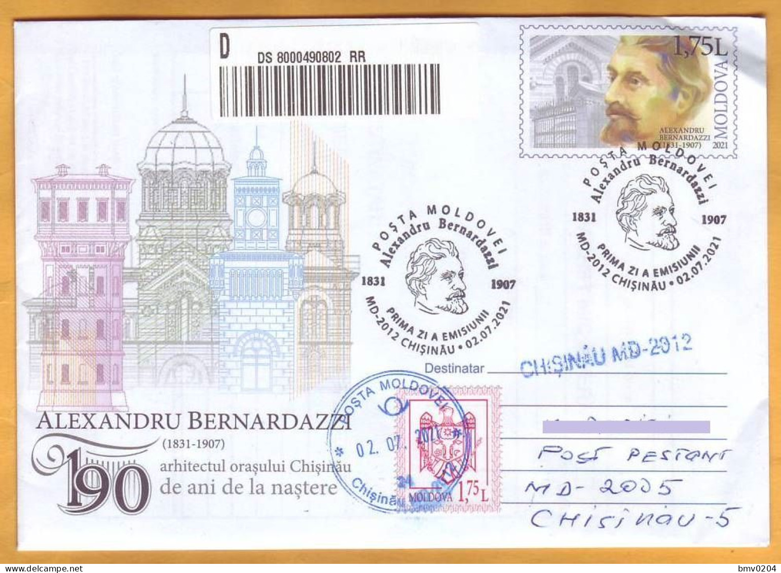2021 Moldova Moldavie FDC Alexandru Bernardazzi (1831-1907), Arhitect Of Chișinău City– 190th Birth Anniversary - Moldova