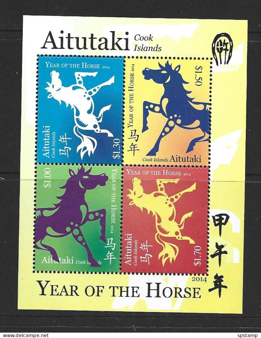 Aitutaki 2014 Chinese New Year Of The Horse Miniature Sheet Of 4 Values MNH - Aitutaki