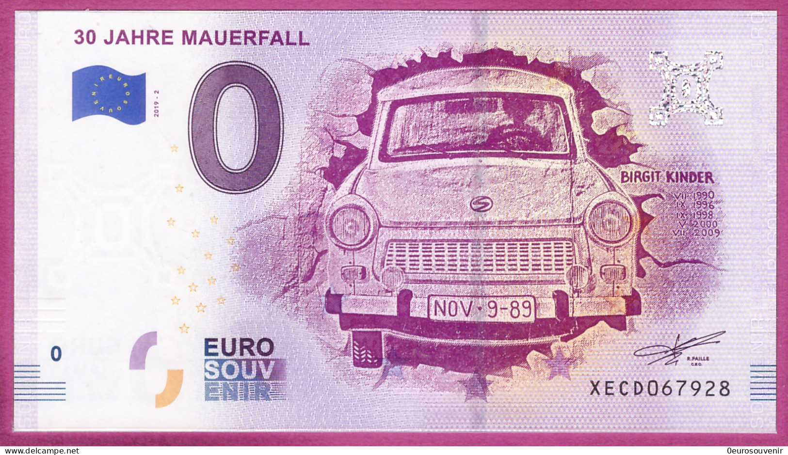 0-Euro XECD 2019-2 30 JAHRE MAUERFALL - R 3.1 IMPRESSUM 1-ZEILIG - Essais Privés / Non-officiels