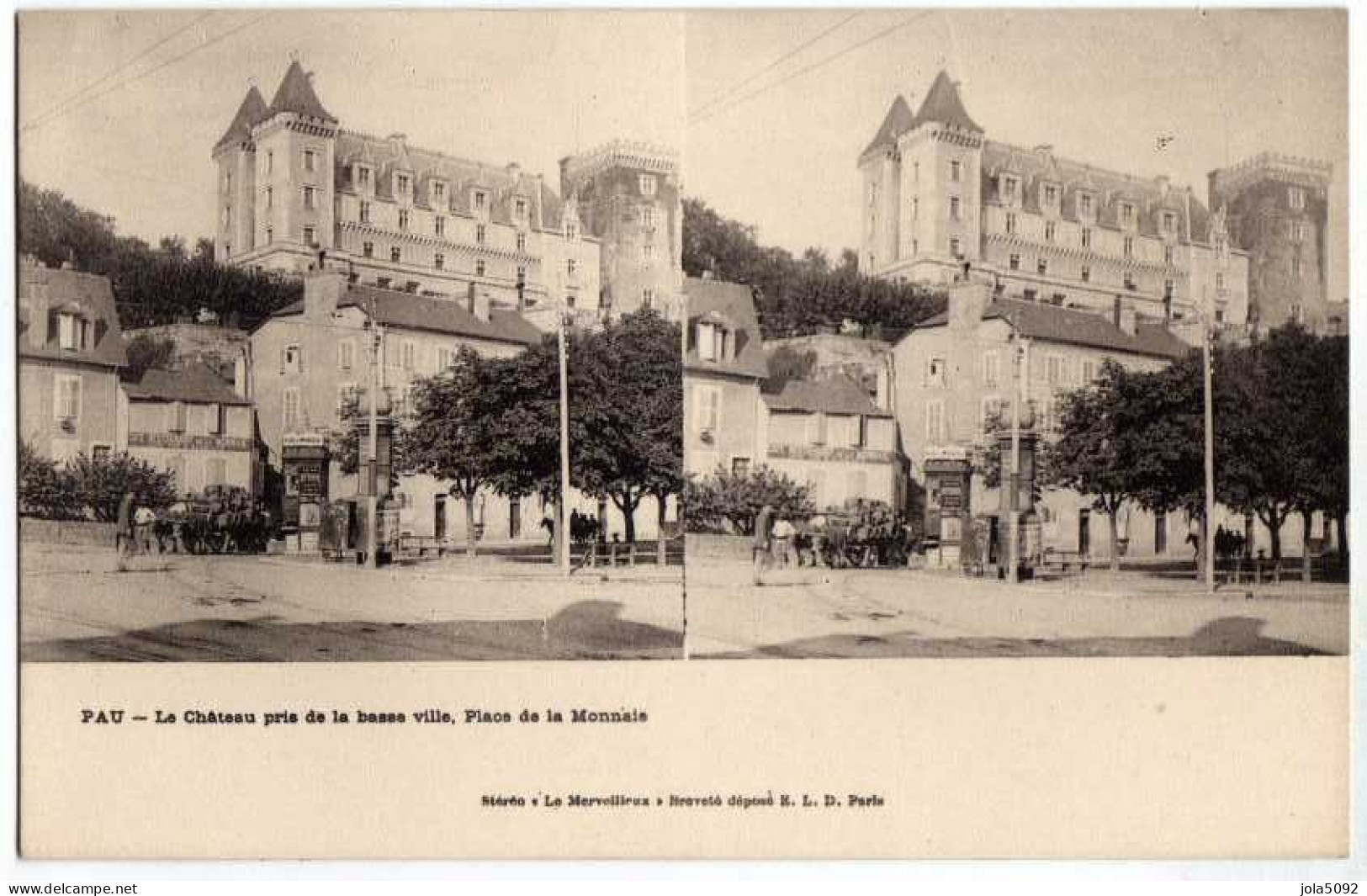 64 / PAU - Le Château Pris De La Basse Ville, Place De La Monaie - Carte Stéréo - Pau