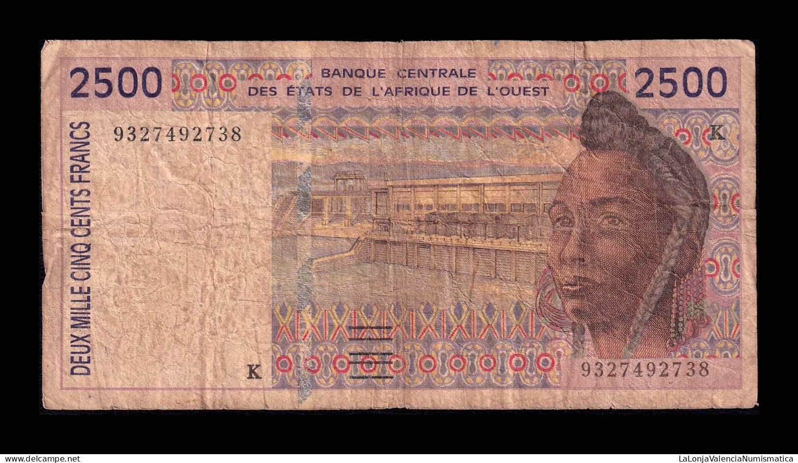 West African St. Senegal 2500 Francs BCEAO 1993 Pick 712Kb Bc F - États D'Afrique De L'Ouest