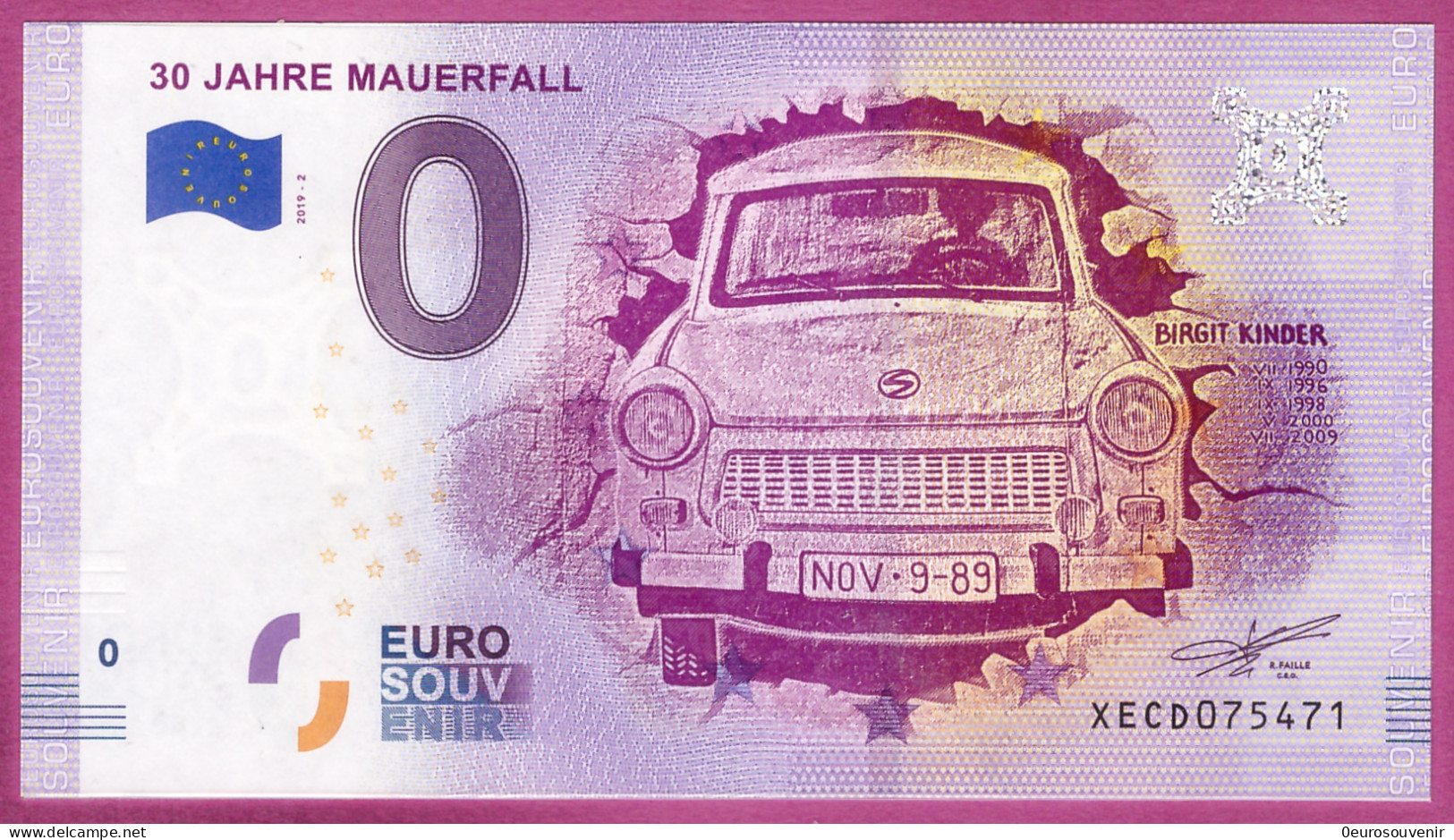 0-Euro XECD 2019-2 30 JAHRE MAUERFALL - R 3.2 IMPRESSUM 2-ZEILIG - Private Proofs / Unofficial