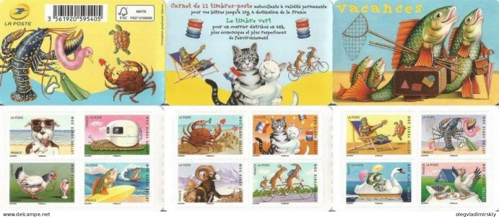 France 2014 Vacations Animals Birds Fishes On Holidays Comics Set Of 12 Stamps In Booklet MNH - Commémoratifs