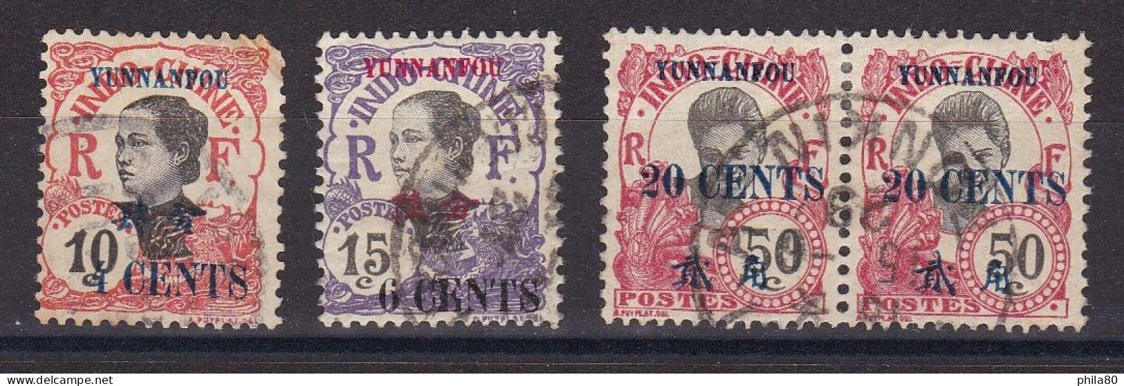 YUNNANFOU N°54, 55, 61X2 - Used Stamps