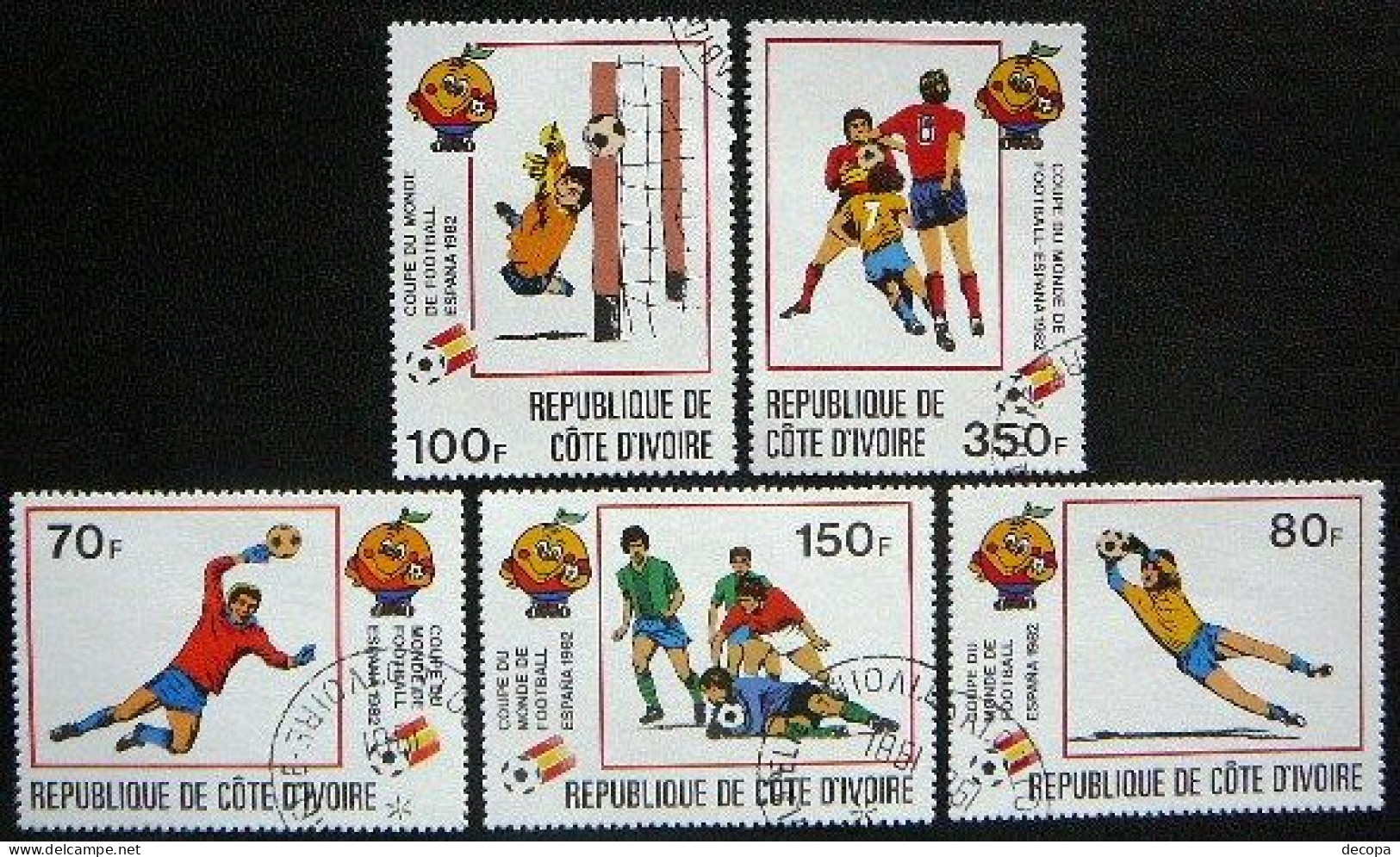 (dcbv-885)  Ivory Coast  -  Cote D'Ivoire  -  Ivoorkust        Michel  695-99     Yvert  583-87 - 1982 – Espagne