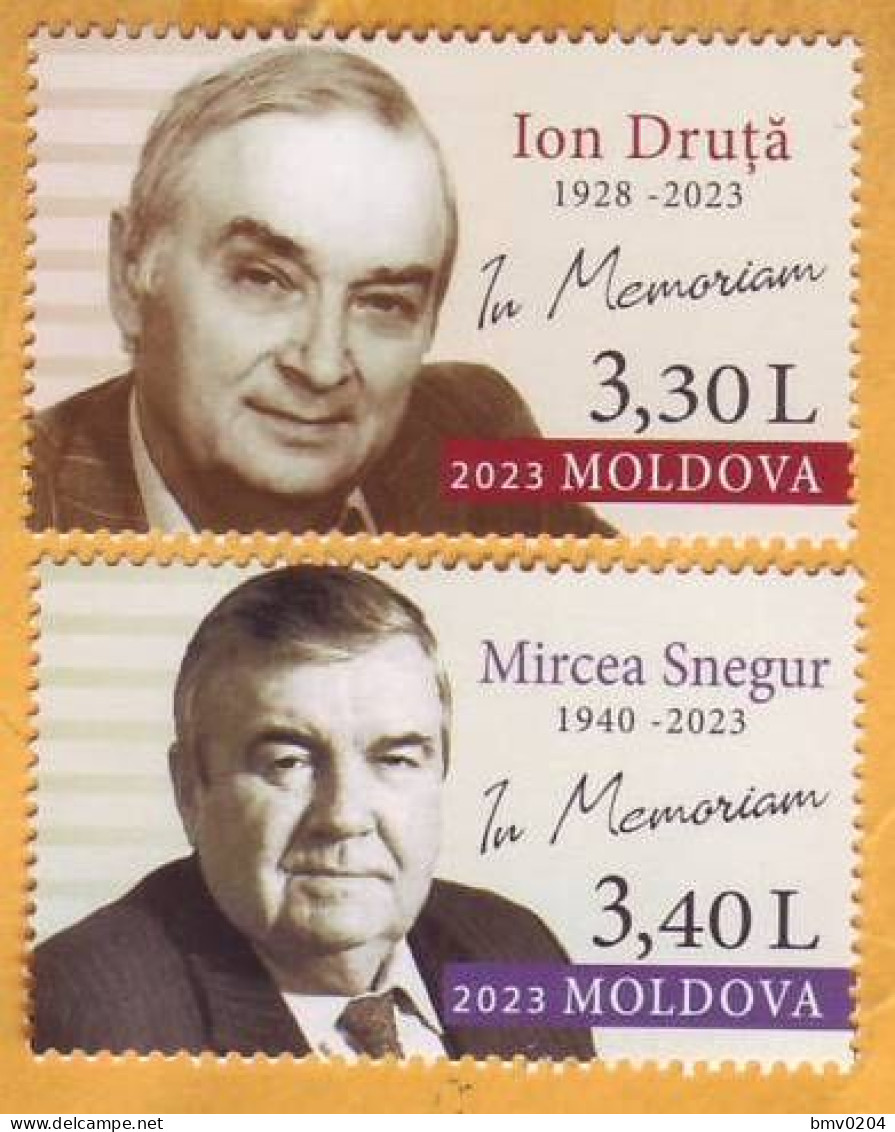2023 Moldova Personalities In Memory, Ion Druță (1928-2023), Writer Mircea Snegur (1940-2023), First President 2v Mint - Moldawien (Moldau)