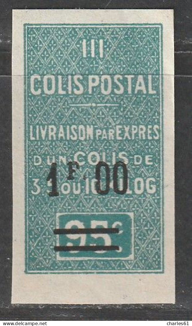 ALGERIE - COLIS POSTAUX - N°27c ** (1929-32) 1f Sur 95c Vert - NON DENTELE - - Colis Postaux