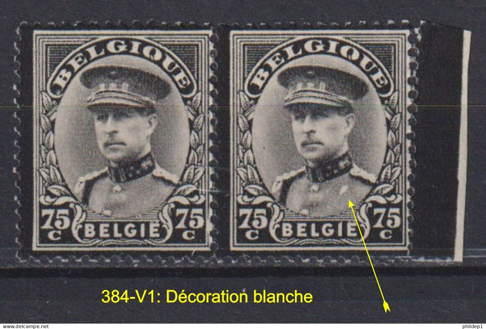 Belgique: COB N° 384 V1 (+ 384), Neuf, **, Sans Charnière. TB !!! - 1931-1960