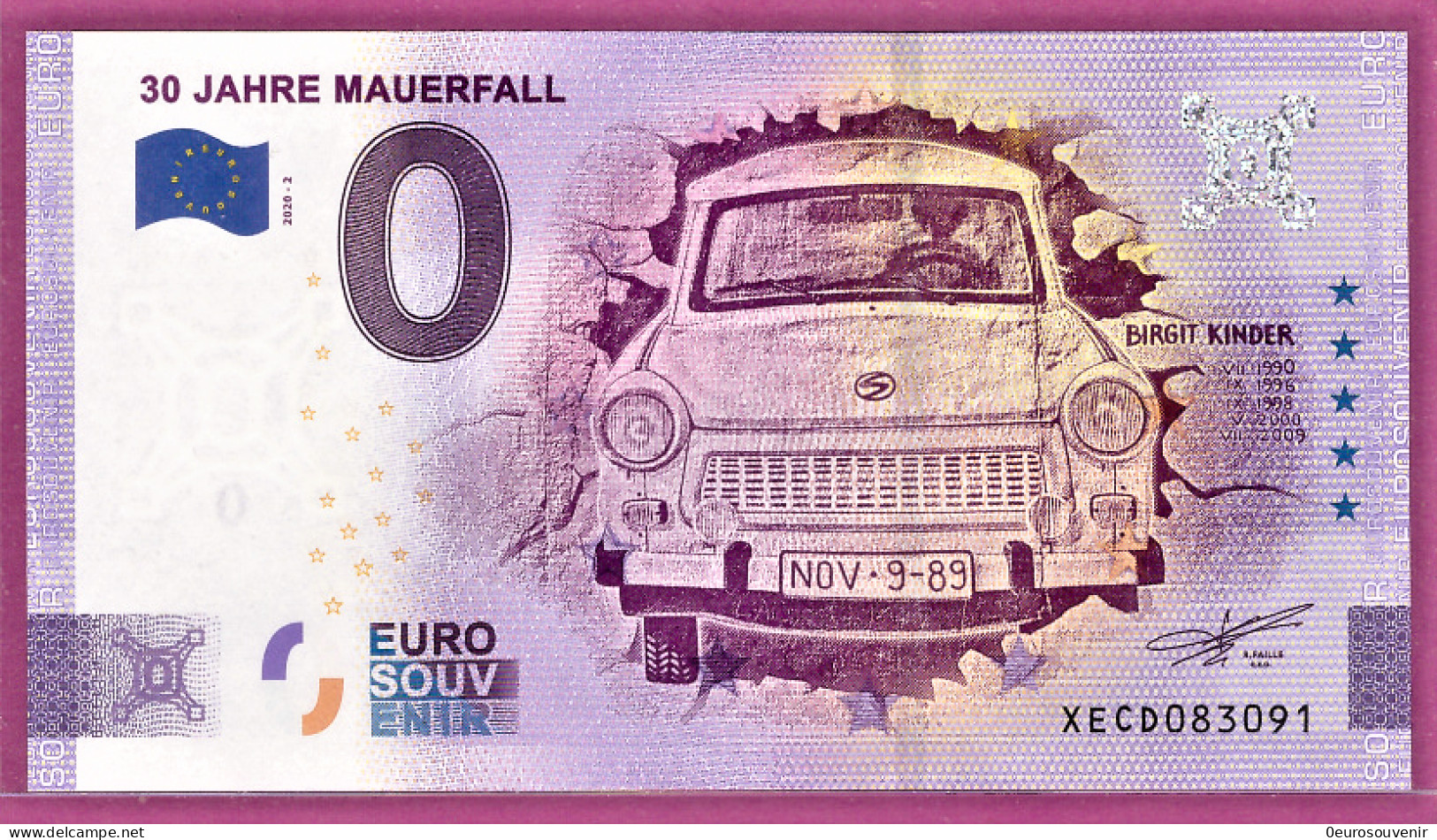 0-Euro XECD 2020-2 30 JAHRE MAUERFALL - Essais Privés / Non-officiels