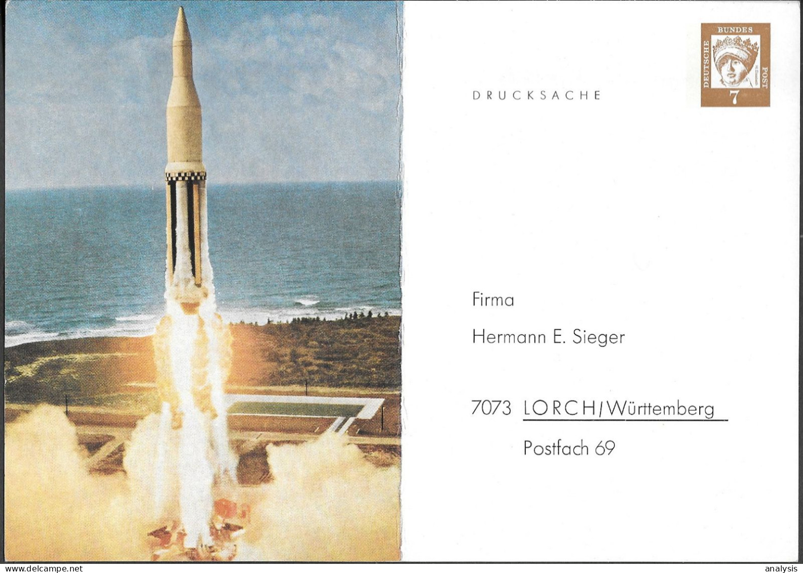 Germany Space Private Postal Stationery Card 1960s. Saturn V Rocket Kennedy Space Center. Sieger - Europa