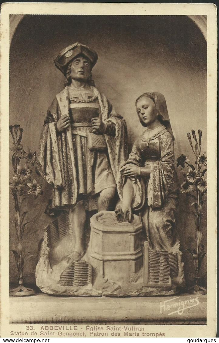 Abbeville - Eglise Saint-Vulfran - Statue De Saint-Gengonef, Patron Des Maris Trompés - Carte Avec Timbre Neuf - (P) - Abbeville