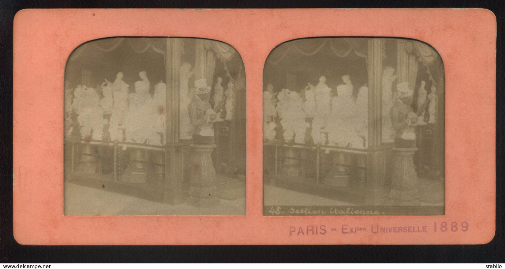 PHOTO STEREO CONTRE LA LUMIERE - PARIS EXPOSITION UNIVERSELLE 1889 - LA SECTION ITALIENNE - Stereoscopic