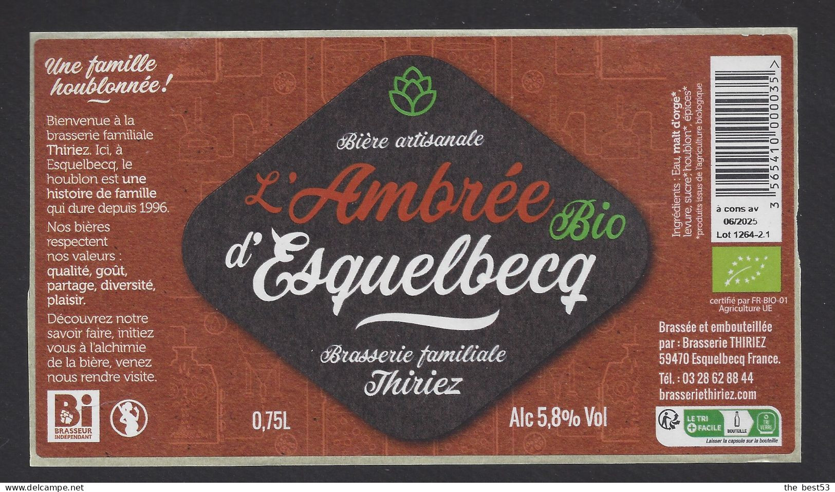 Etiquette De Bière Ambrée   -    Brasserie  Thiriez  à  Esquelbecq  (59) - Birra