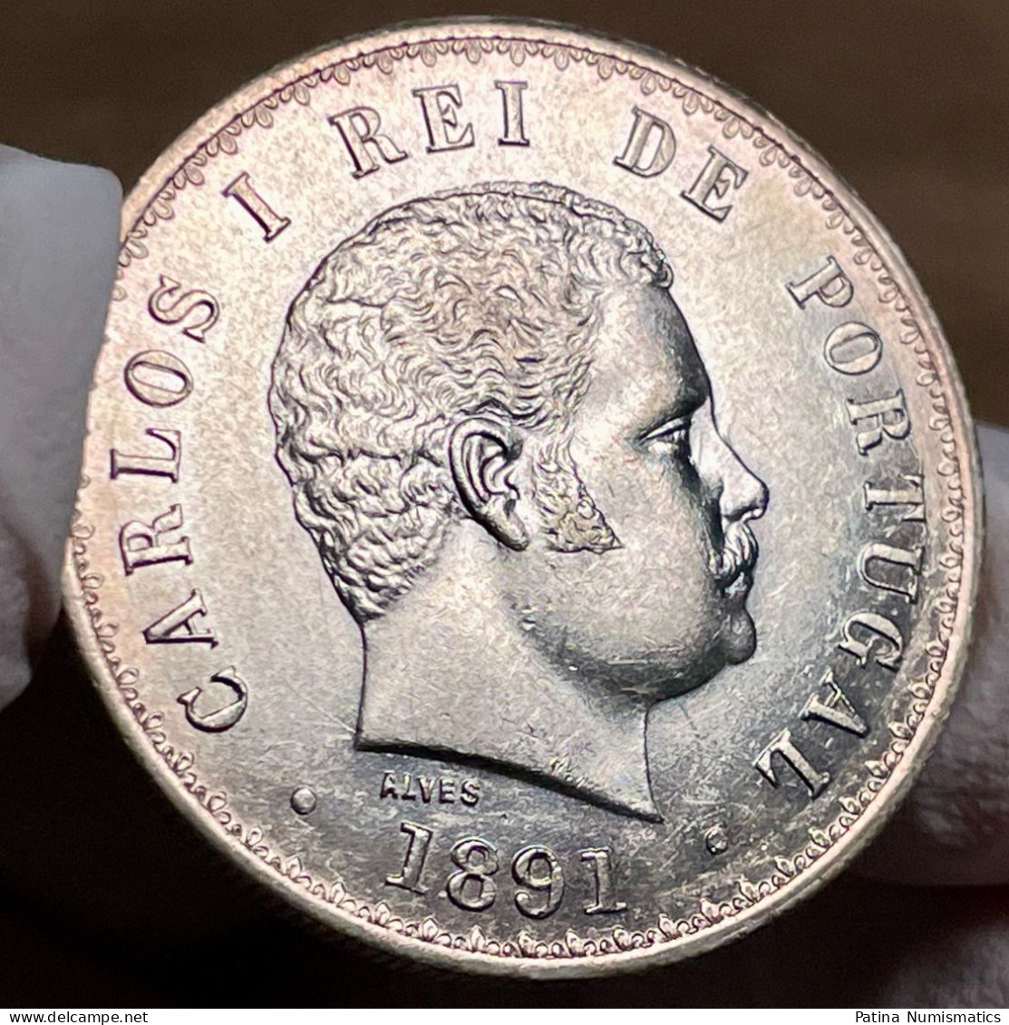 Portugal King Carlos 500 Reis Silver 1891 Gem Uncirculated - Portugal