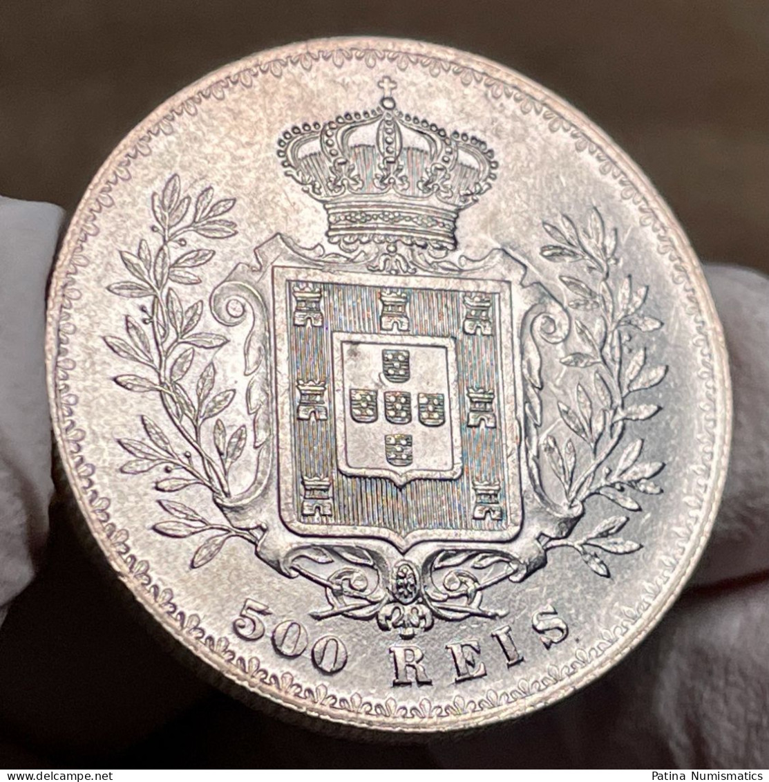 Portugal King Carlos 500 Reis Silver 1891 Gem Uncirculated - Portugal