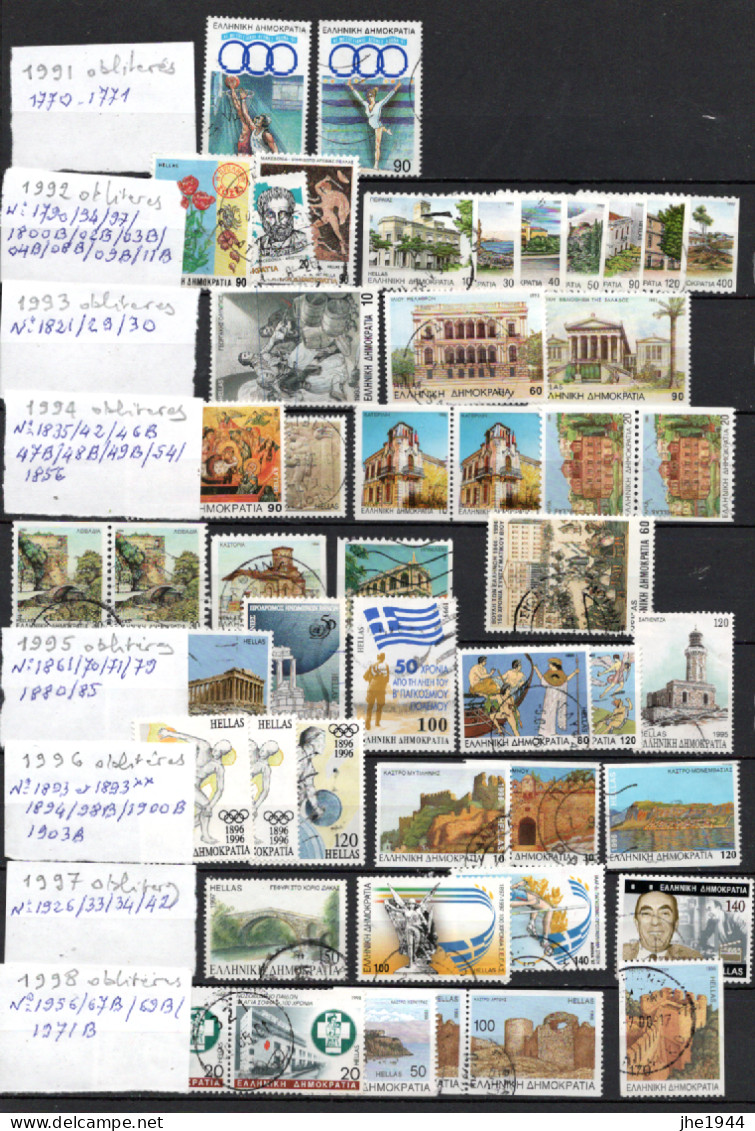 Grece Années 1991 à 1998 Ensemble De 43 Timbres Oblitérés - Used Stamps