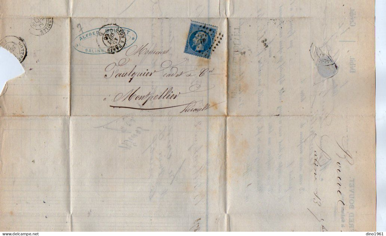 VP23.112 -1868 - Lettre / Facture - Alfred BOUVET ( Marchant De Bois ) à SALINS ( Jura ) Pour MONTPELLIER - 1800 – 1899