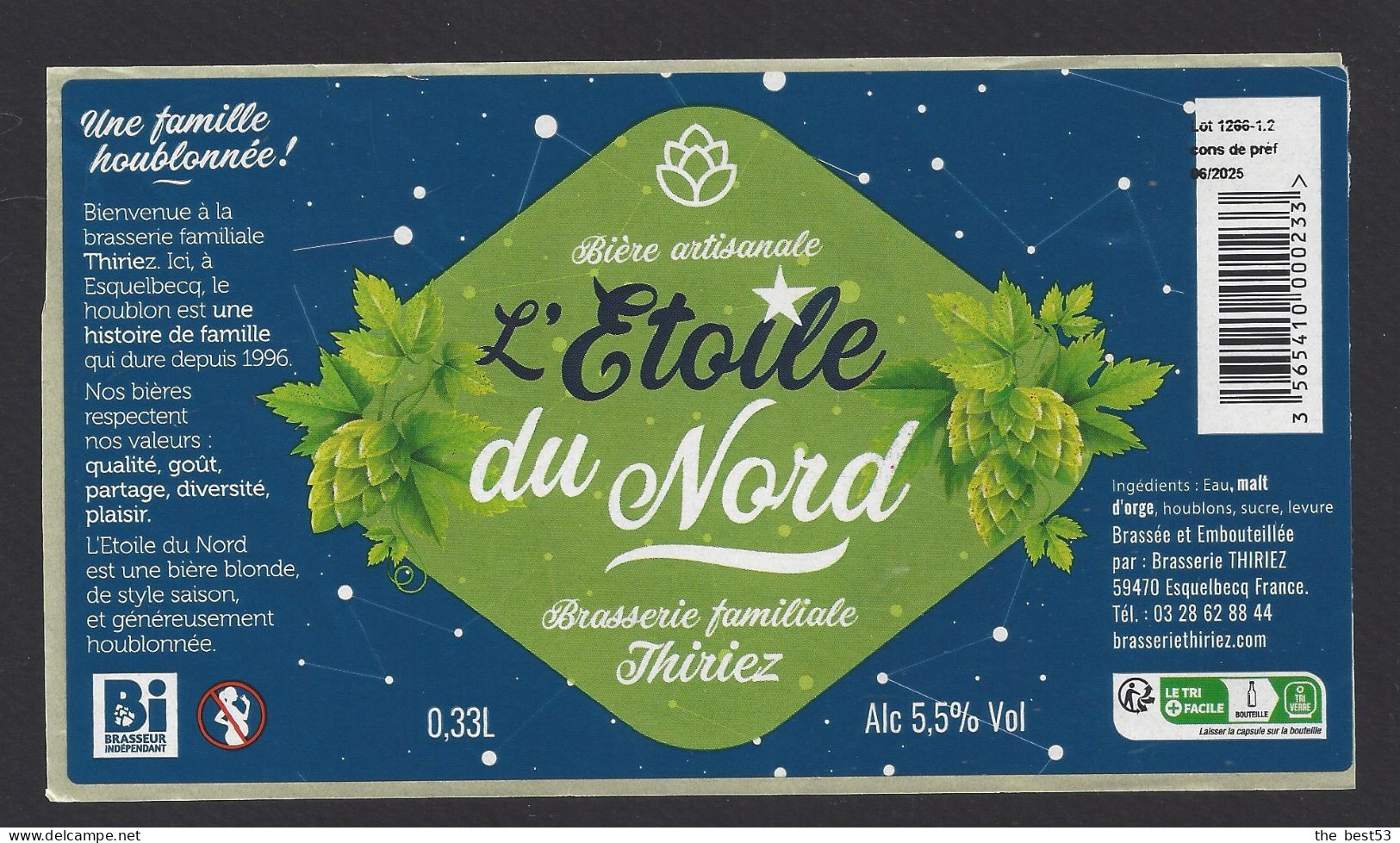 Etiquette De Bière Blonde  -  L'Etoile Du Nord   -    Brasserie  Thiriez  à  Esquelbecq  (59) - Bière