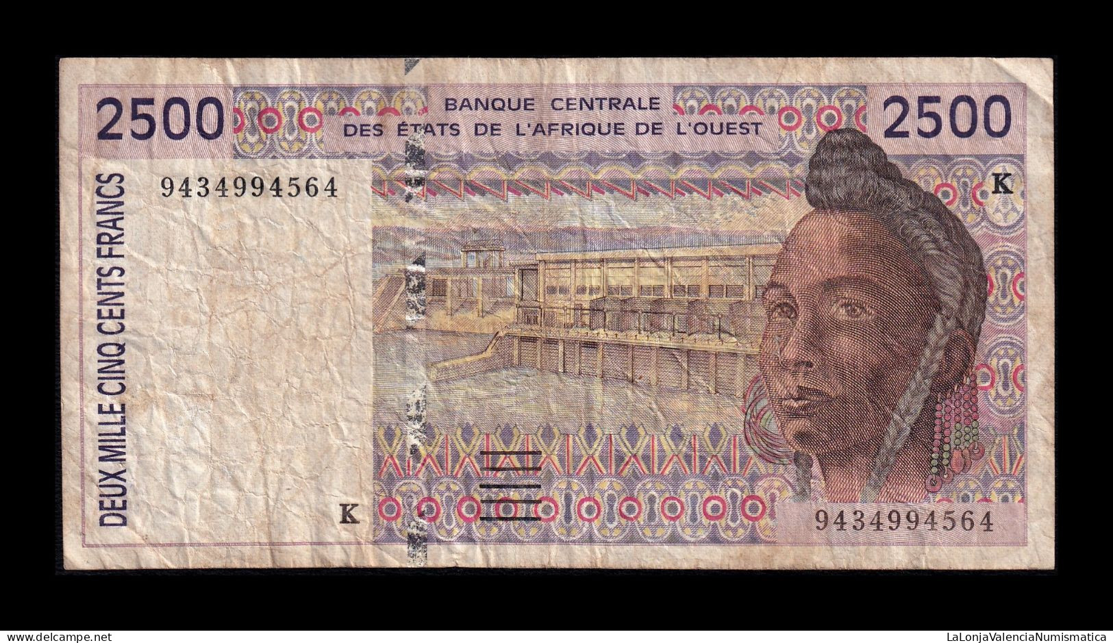 West African St. Senegal 2500 Francs BCEAO 1994 Pick 712Kc Bc F - États D'Afrique De L'Ouest