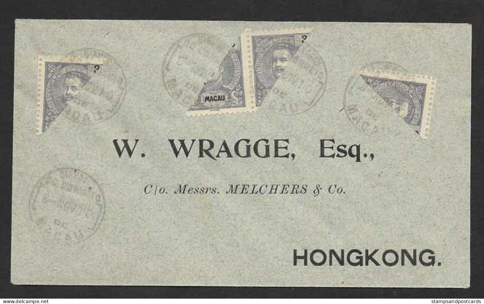 Macau Portugal Chine Lettre 1910 A Hong Kong Timbres Bissect 2a D Carlos Macao China Cover D Carlos Bisect Stamp - Storia Postale