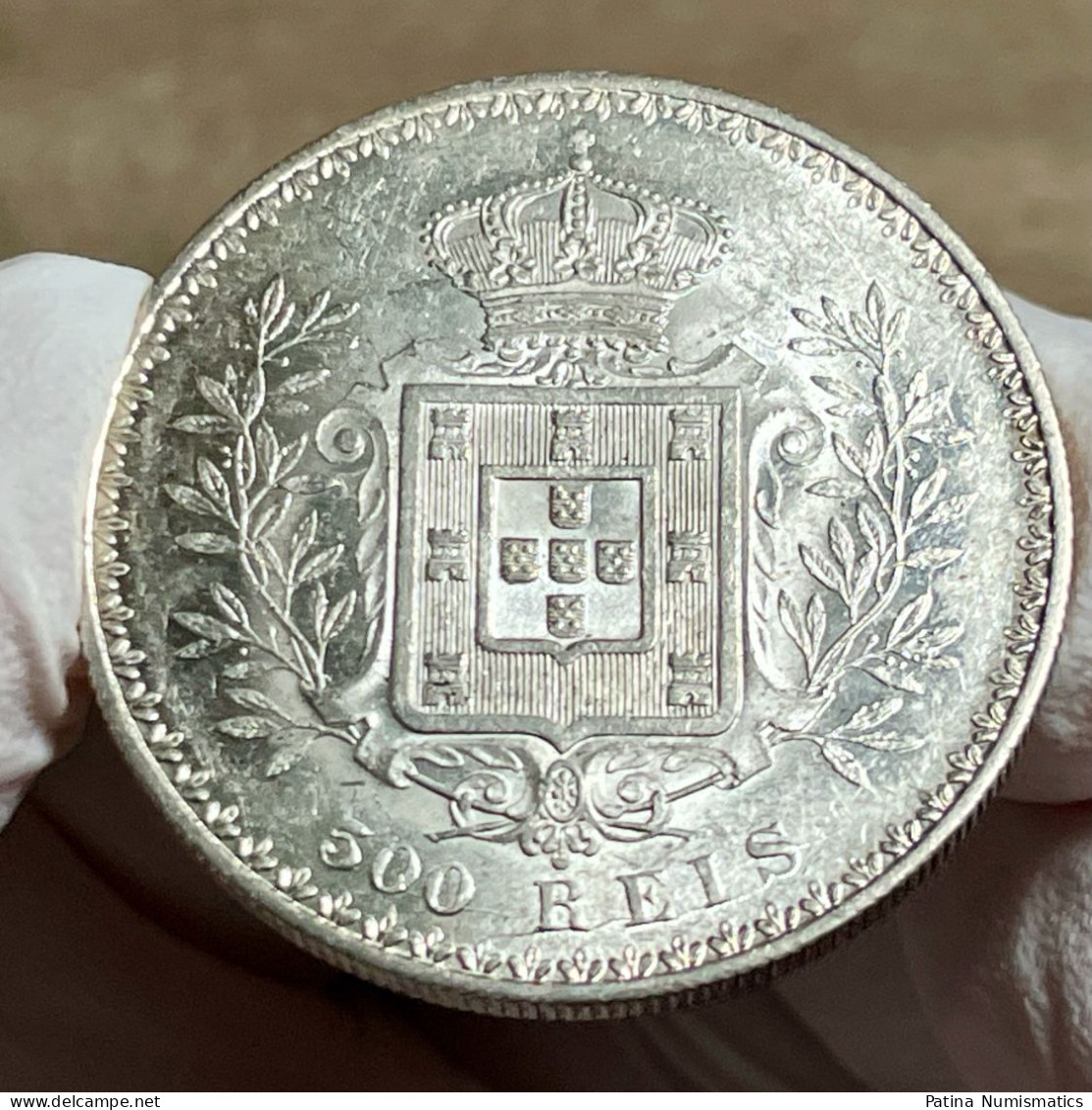 Portugal King Carlos 500 Reis Silver 1896 Gem Uncirculated - Portugal